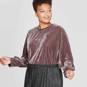 Ava & Viv Crewneck Velour Pullover in Mauve- size 3X